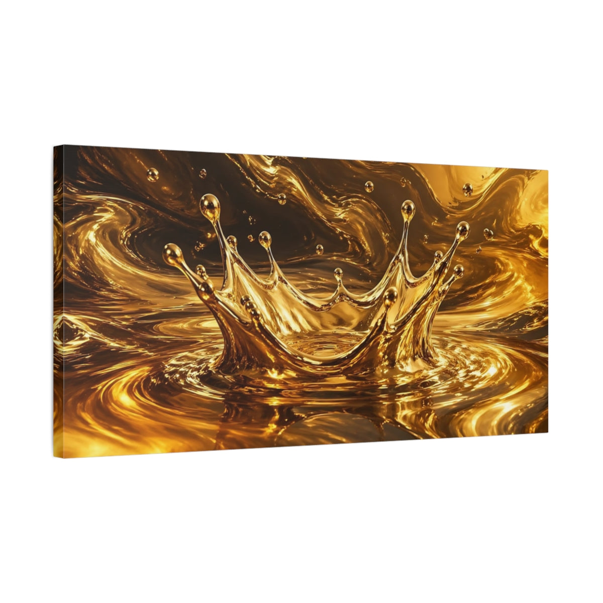 Side Mockup 1. Abstract Gold Splash Gold Abstract shown as stretched canvas wall art