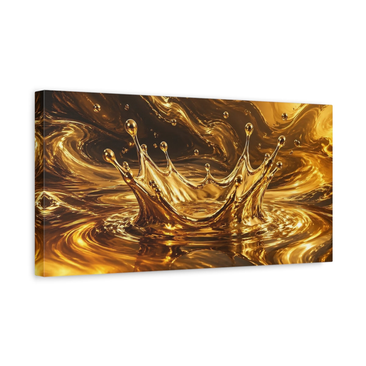 Side Mockup 3. Abstract Gold Splash Gold Abstract shown as stretched canvas wall art