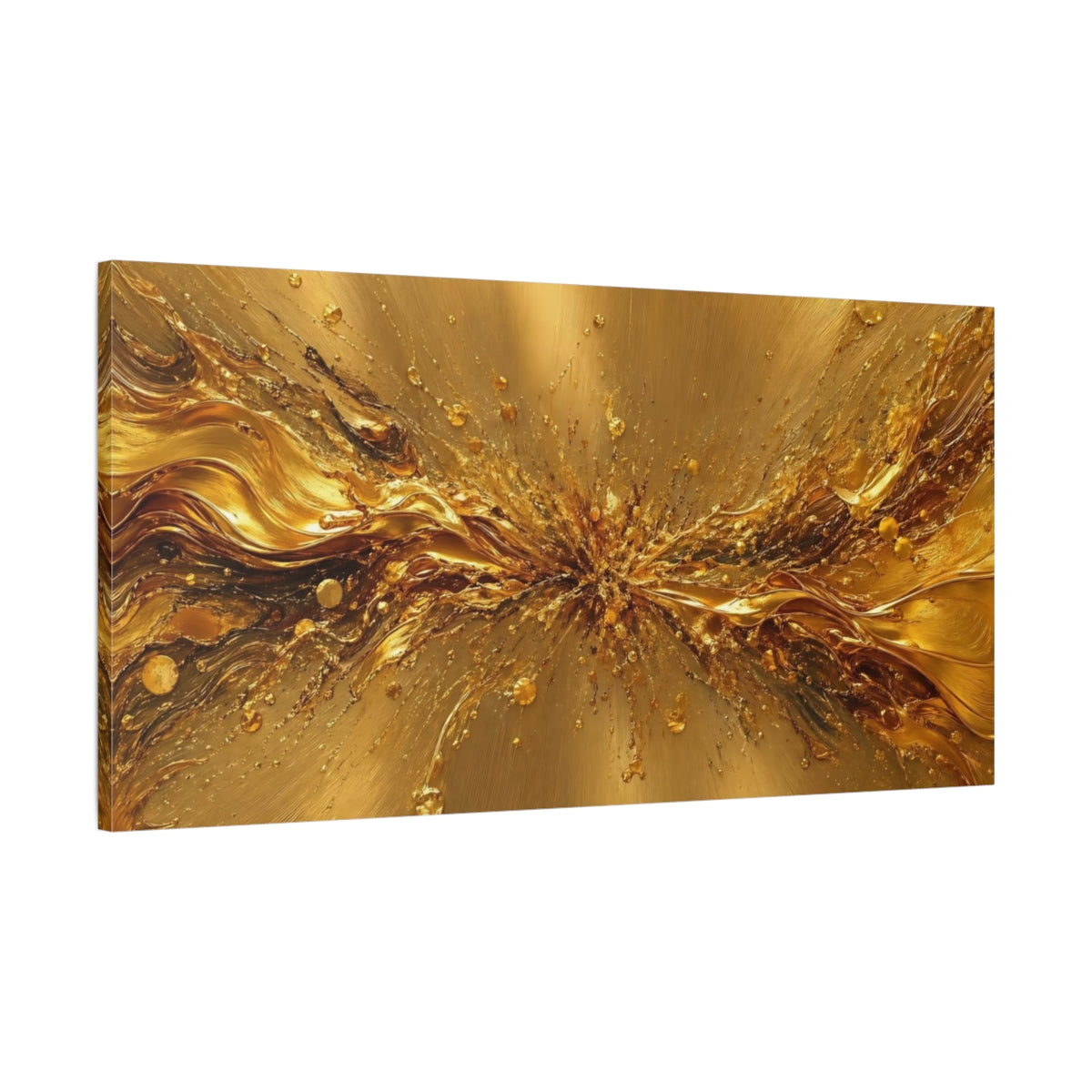 Main Mockup. Abstract Gold Splash Gold Abstract shown as stretched canvas wall art