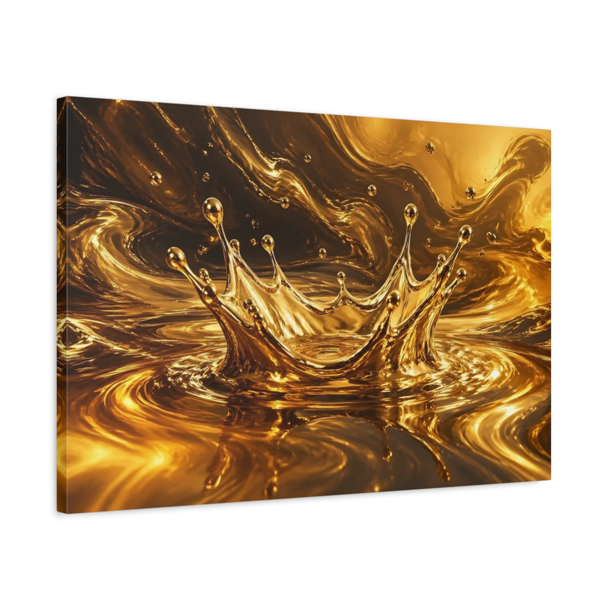 Side Mockup 2. Abstract Gold Splash Golden Abstract shown as stretched canvas wall art