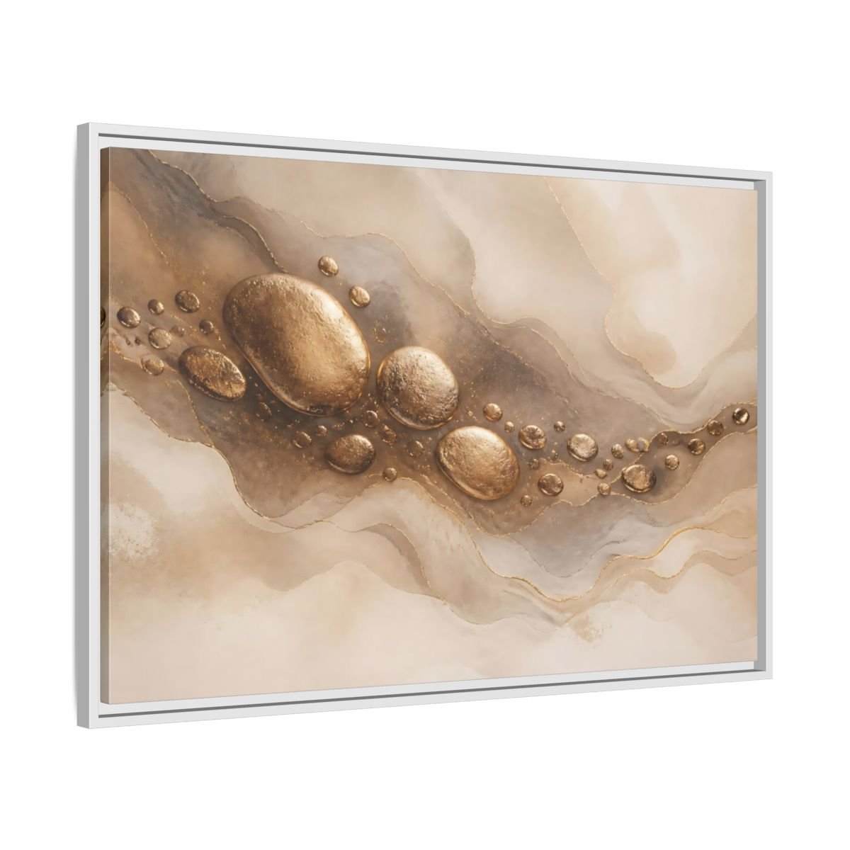 Abstract Gold Stones And Beige Framed Canvas Print – Living Room, Large Wall - YesArtYes