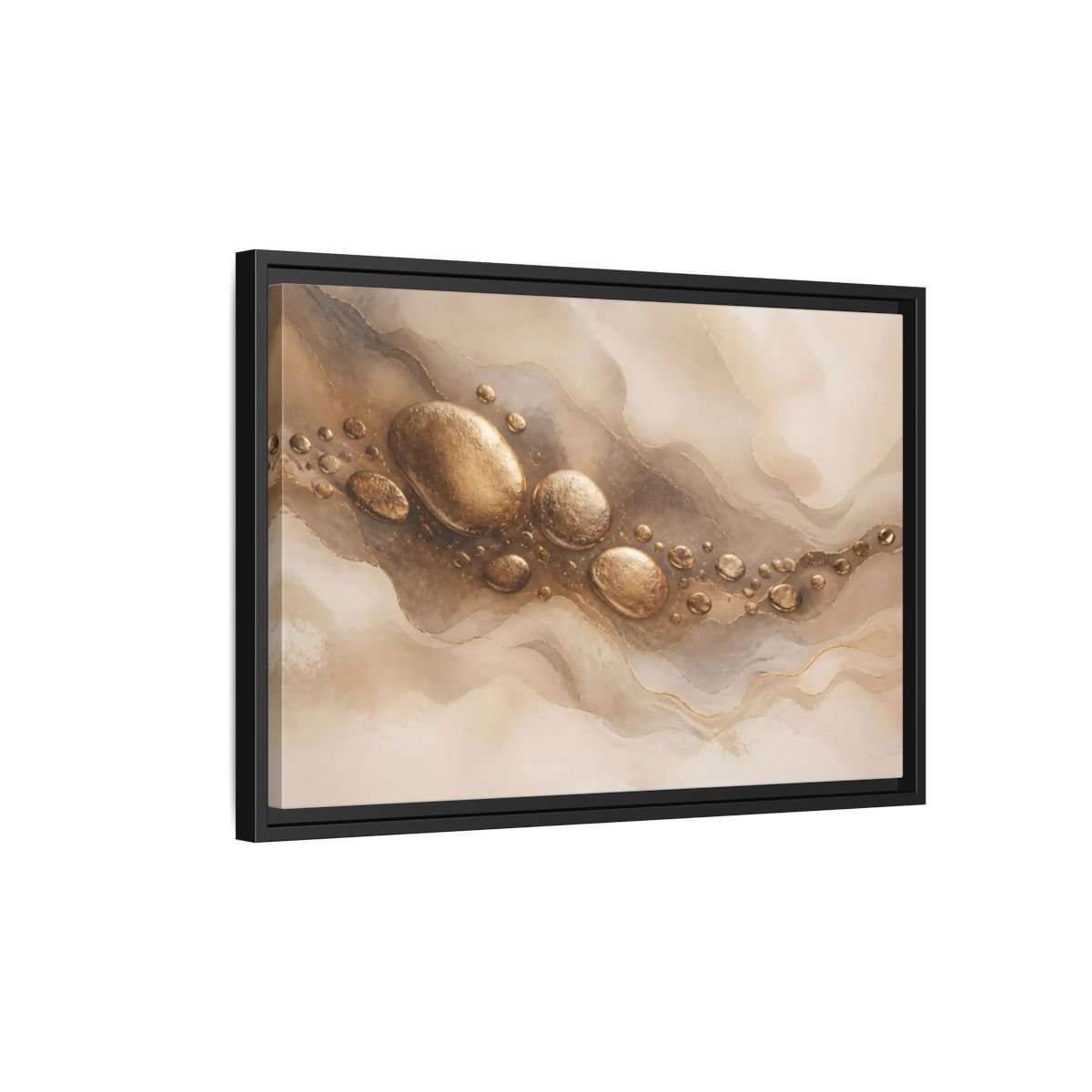 Abstract Gold Stones And Beige Framed Canvas Print – Living Room, Large Wall - YesArtYes