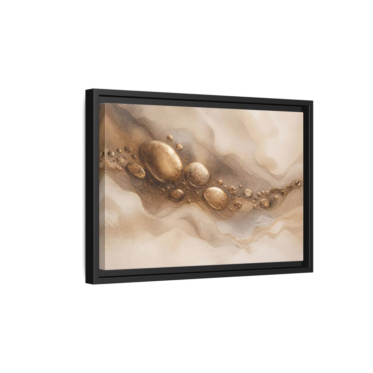Abstract Gold Stones And Beige Framed Canvas Print – Living Room, Large Wall - YesArtYes