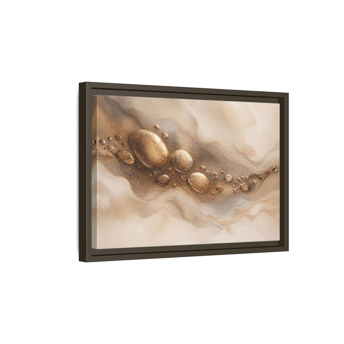 Abstract Gold Stones And Beige Framed Canvas Print – Living Room, Large Wall - YesArtYes