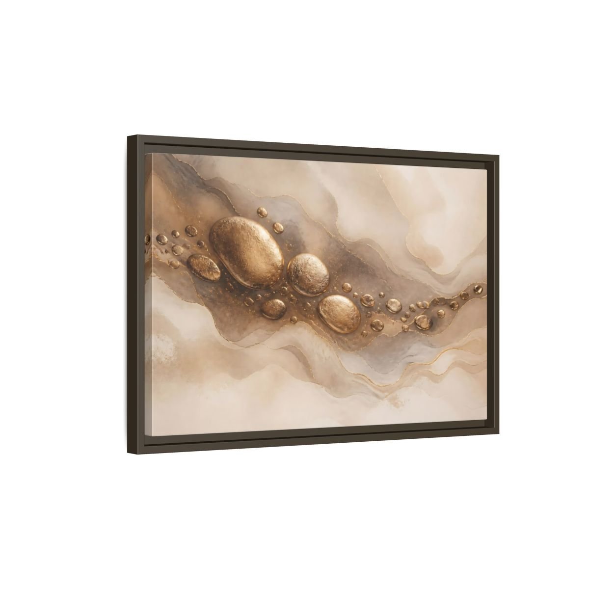 Abstract Gold Stones And Beige Framed Canvas Print – Living Room, Large Wall - YesArtYes