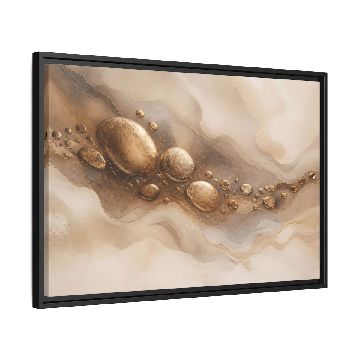 Abstract Gold Stones And Beige Framed Canvas Print – Living Room, Large Wall - YesArtYes