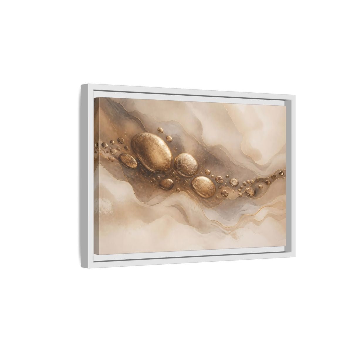 Abstract Gold Stones And Beige Framed Canvas Print – Living Room, Large Wall - YesArtYes