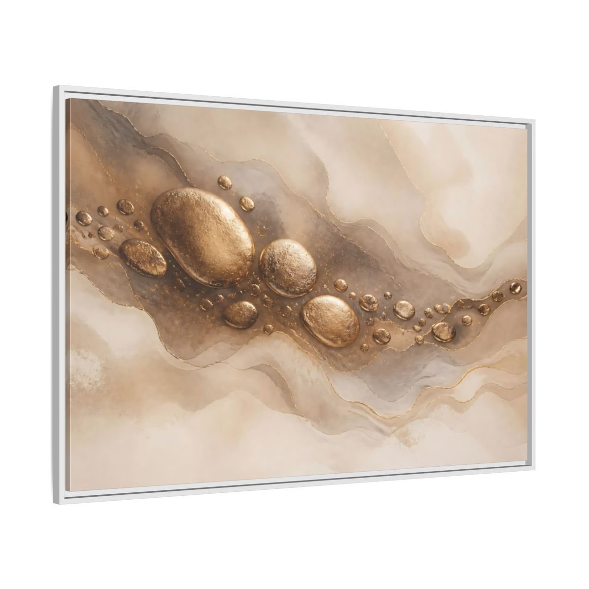 Abstract Gold Stones And Beige Framed Canvas Print – Living Room, Large Wall - YesArtYes
