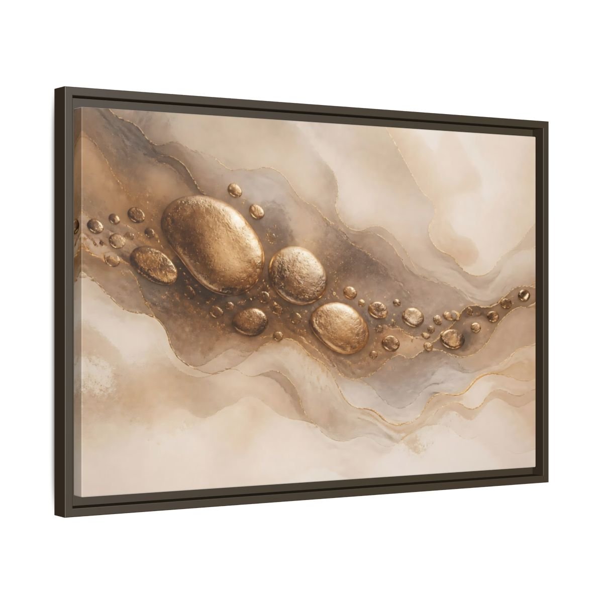 Abstract Gold Stones And Beige Framed Canvas Print – Living Room, Large Wall - YesArtYes