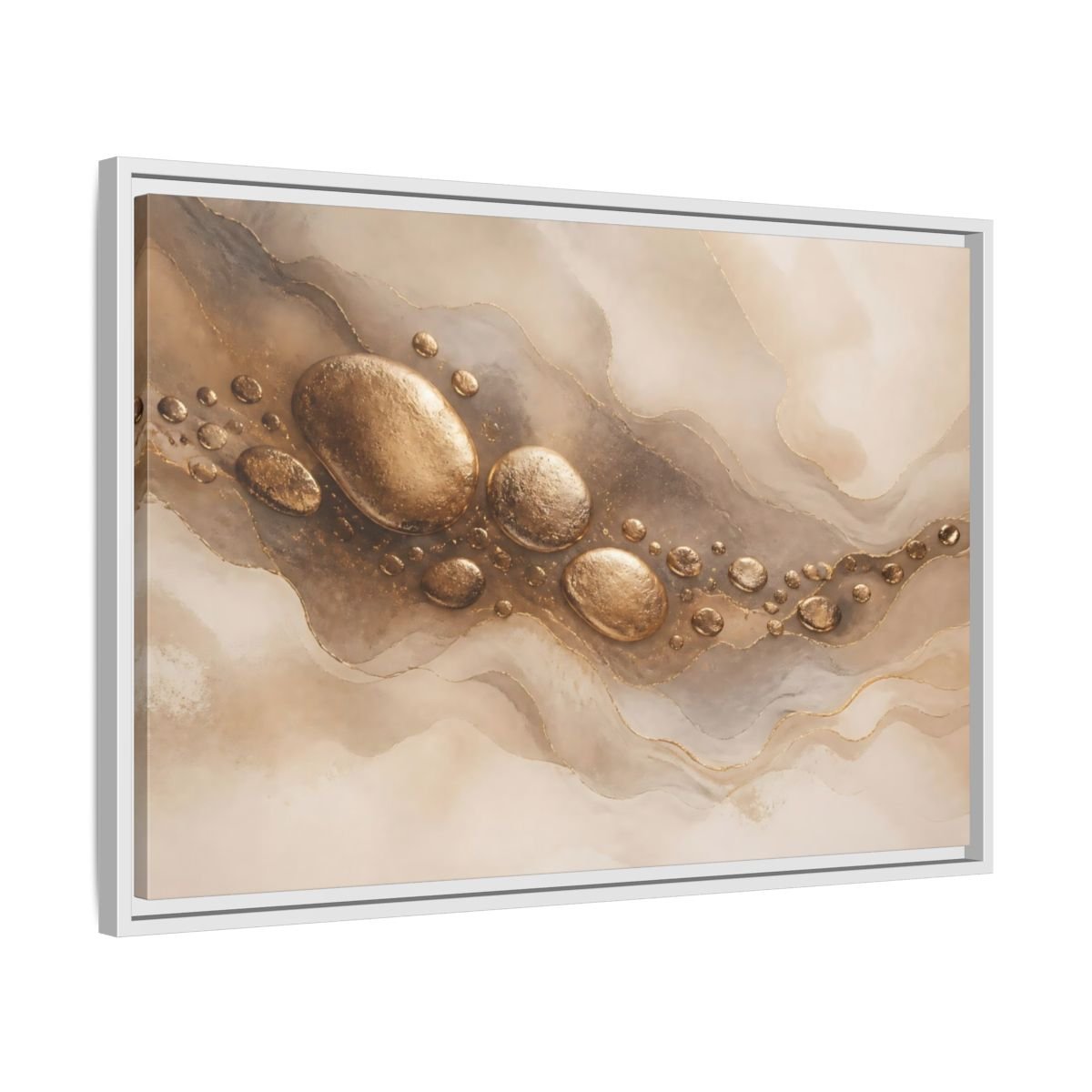 Abstract Gold Stones And Beige Framed Canvas Print – Living Room, Large Wall - YesArtYes
