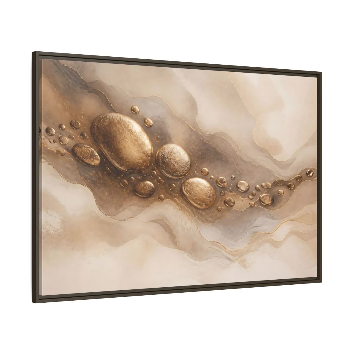 Abstract Gold Stones And Beige Framed Canvas Print – Living Room, Large Wall - YesArtYes