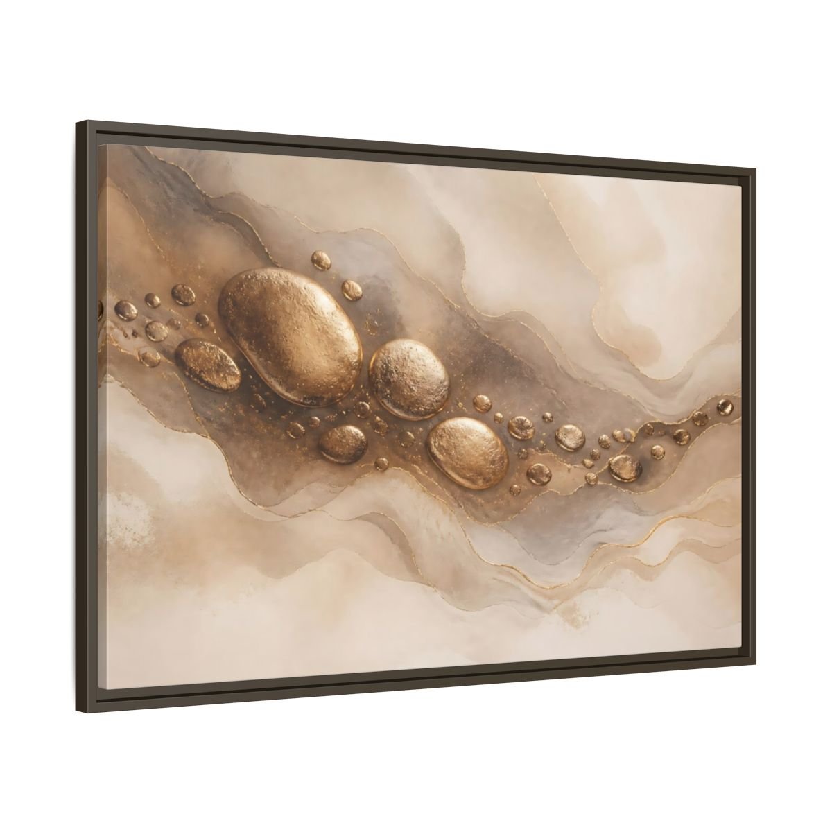 Abstract Gold Stones And Beige Framed Canvas Print – Living Room, Large Wall - YesArtYes