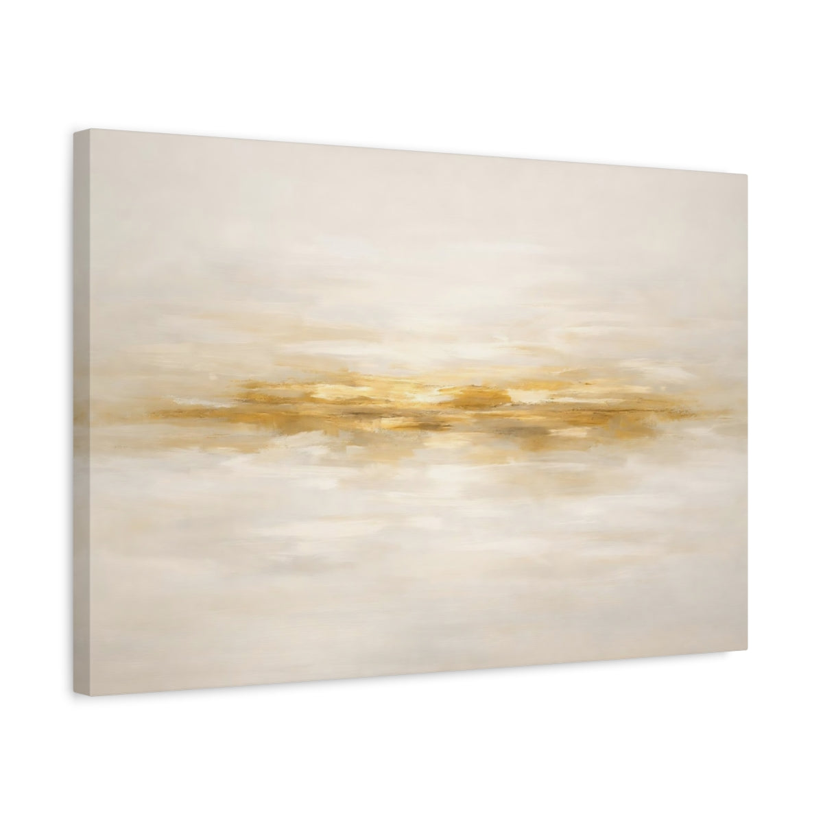 Side Mockup 3. Abstract Gold Streak Gold And Cream shown as stretched canvas wall art