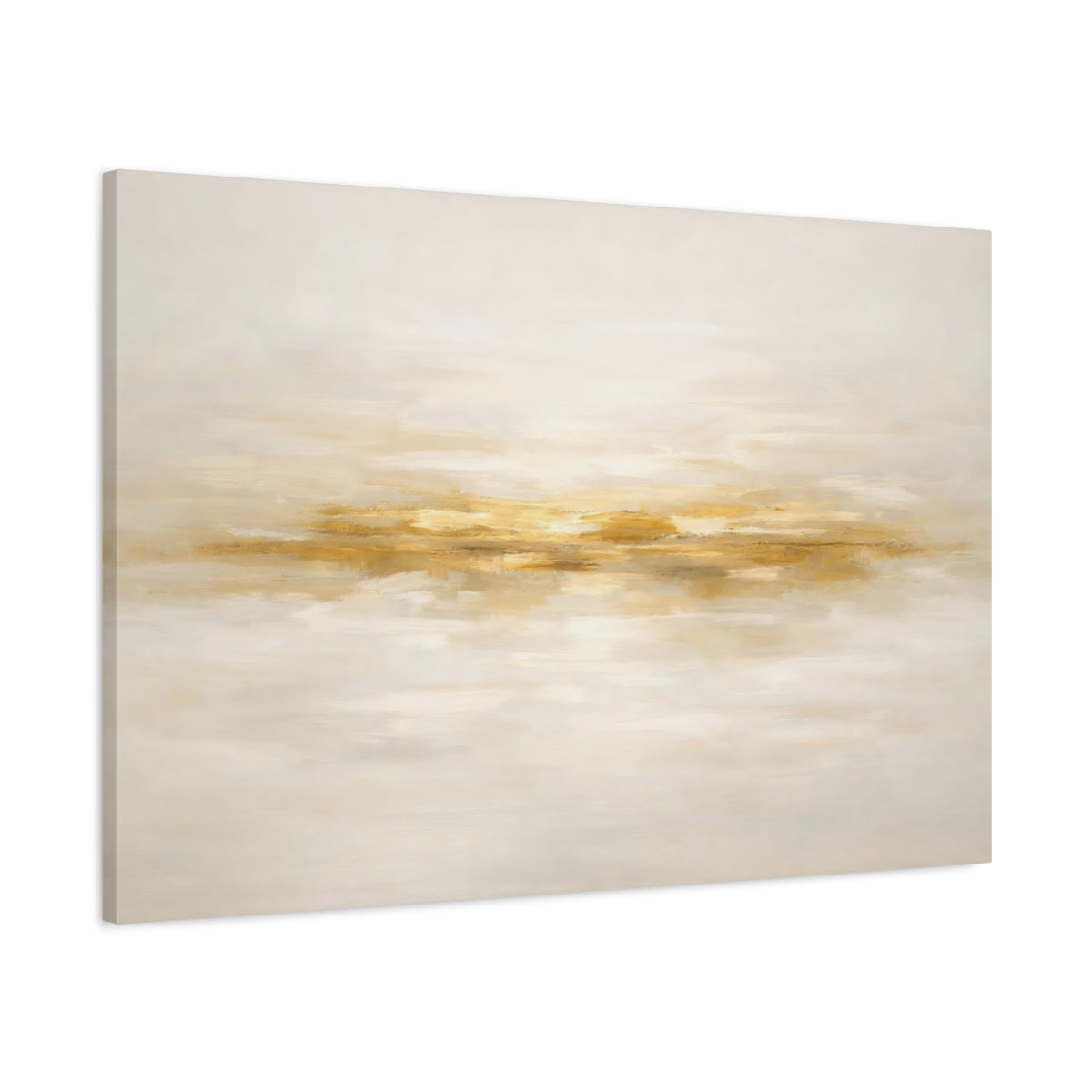 Side Mockup 1. Abstract Gold Streak Gold And Cream shown as stretched canvas wall art