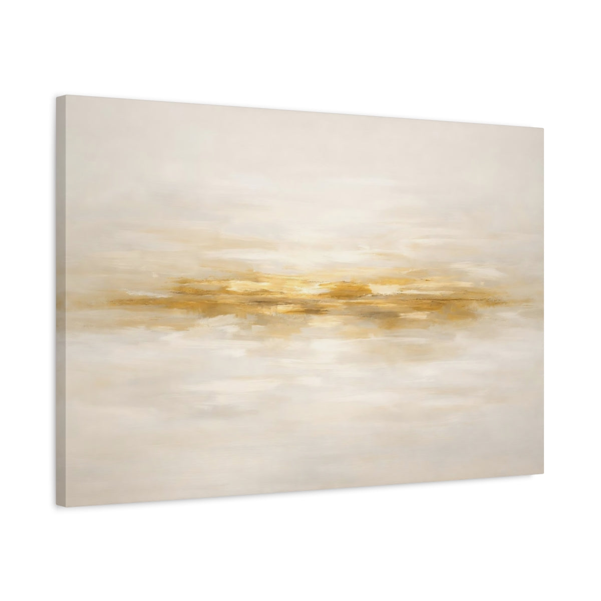 Side Mockup 2. Abstract Gold Streak Gold And Cream shown as stretched canvas wall art