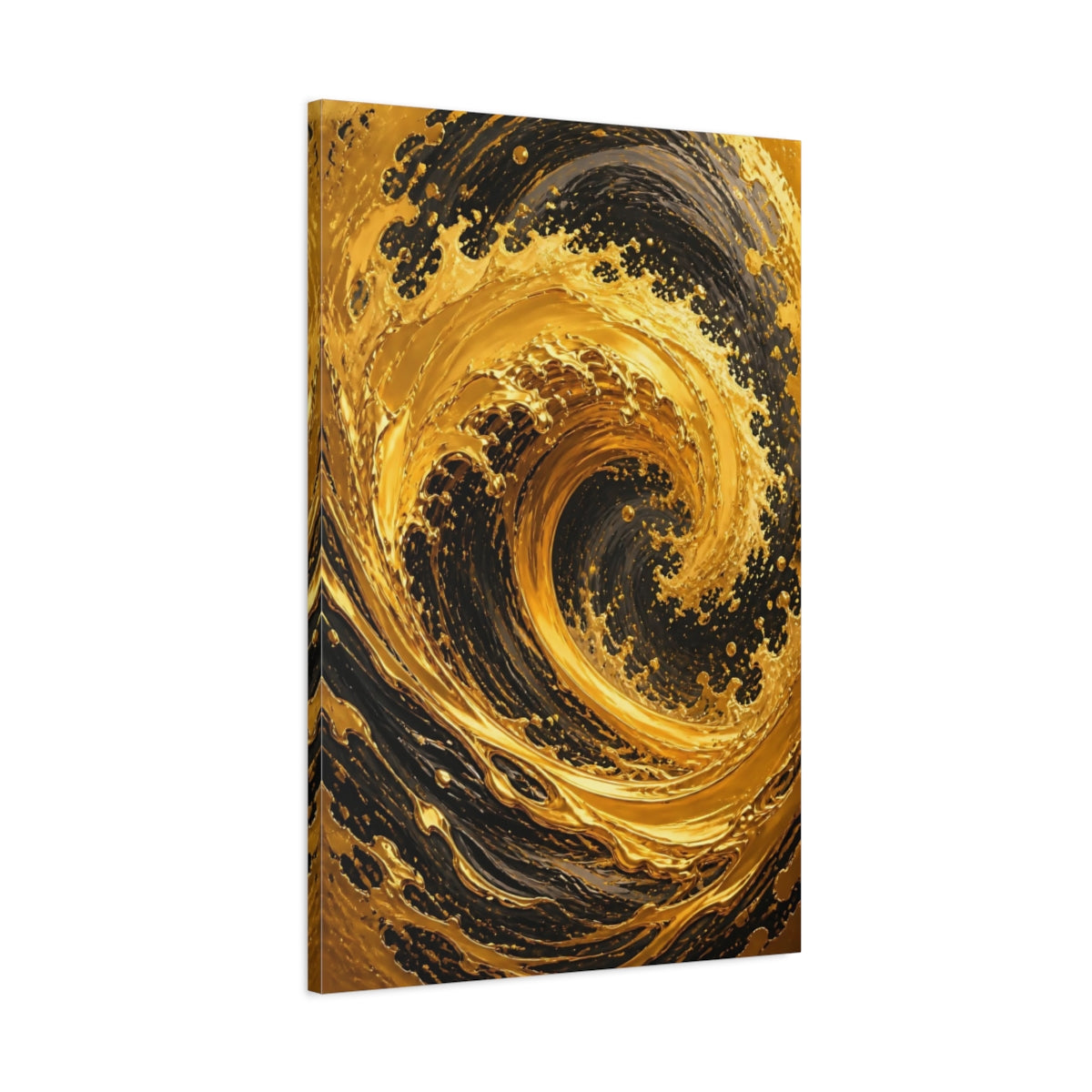 Main Mockup. Abstract Gold Swirl Gold And Black shown as stretched canvas wall art