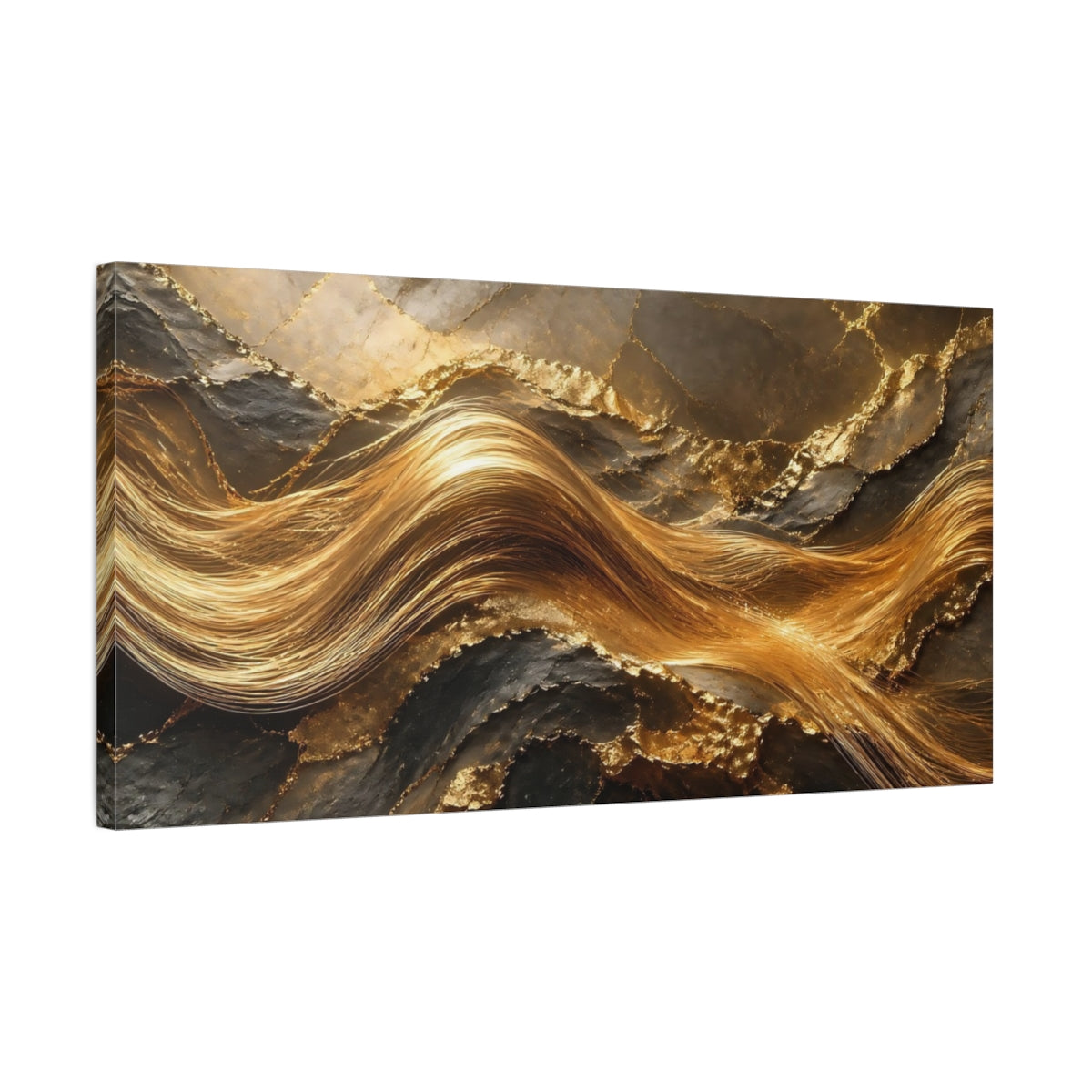 Side Mockup 1. Abstract Gold Texture Gold And Black shown as stretched canvas wall art