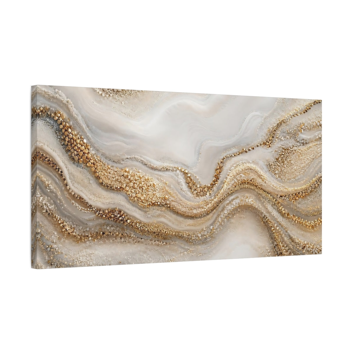 Side Mockup 1. Abstract Gold Texture Gold And White shown as stretched canvas wall art