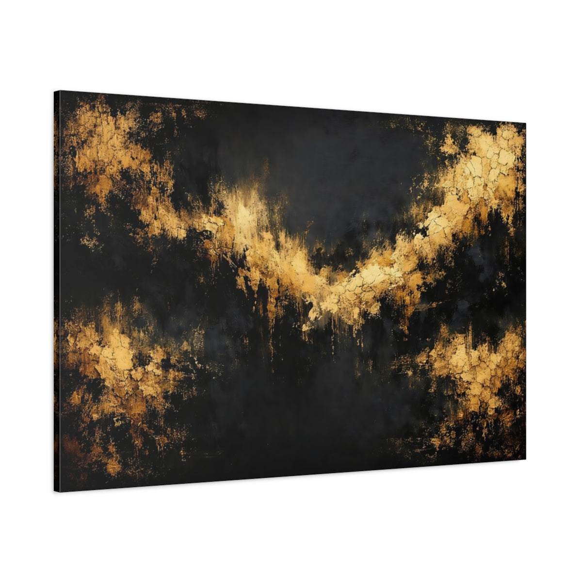 Main Mockup. Abstract Gold Texture Black And Gold shown as stretched canvas wall art