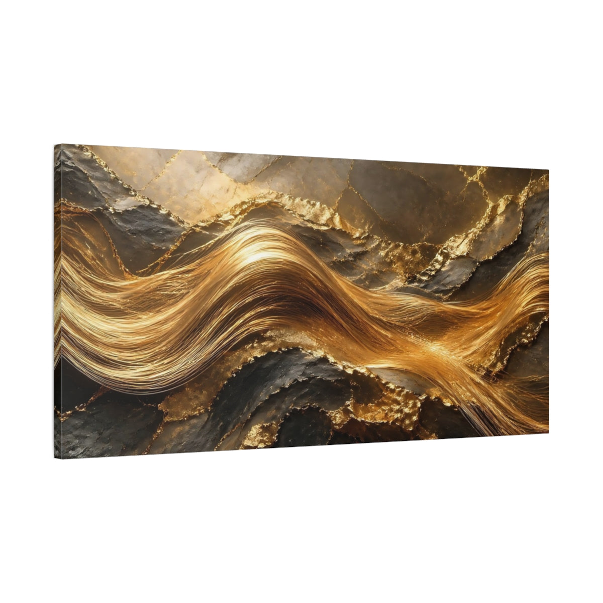 Main Mockup. Abstract Gold Texture Gold And Black shown as stretched canvas wall art