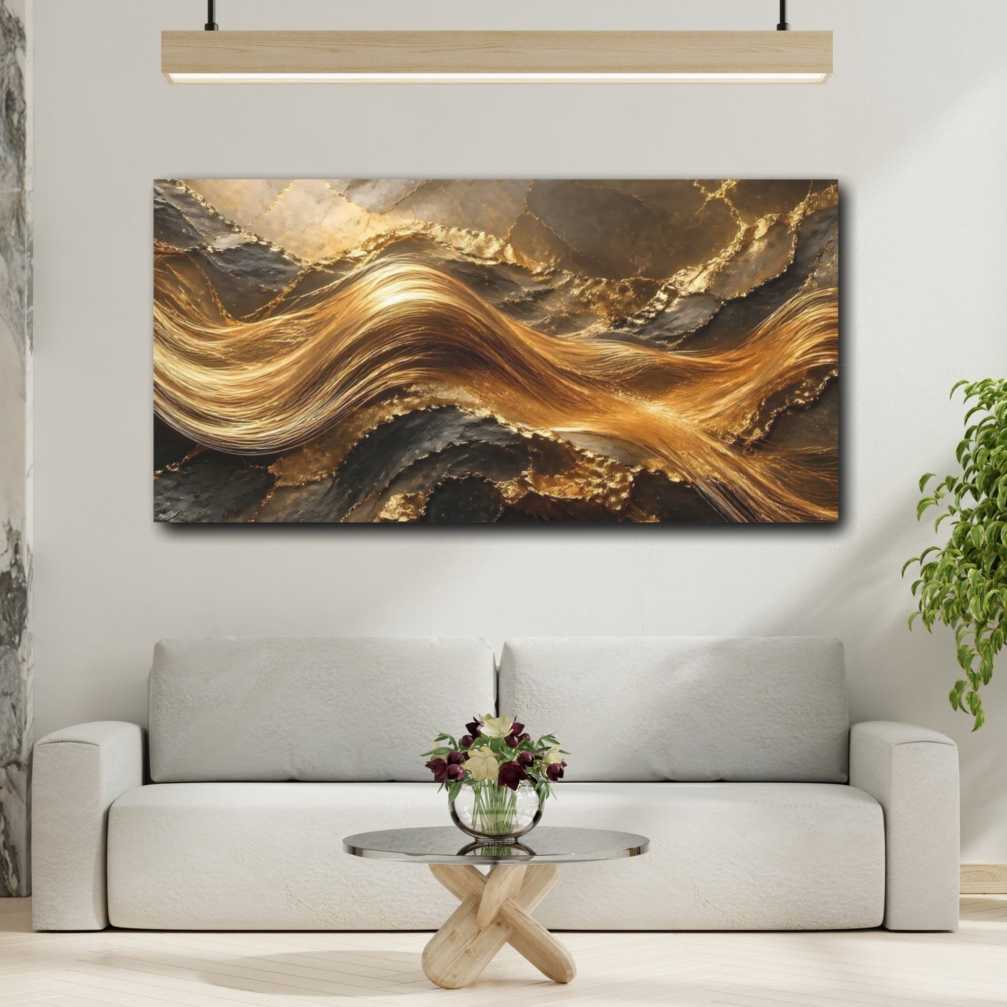 Mockup 4. Abstract Gold Texture Gold And Black shown as stretched canvas wall art