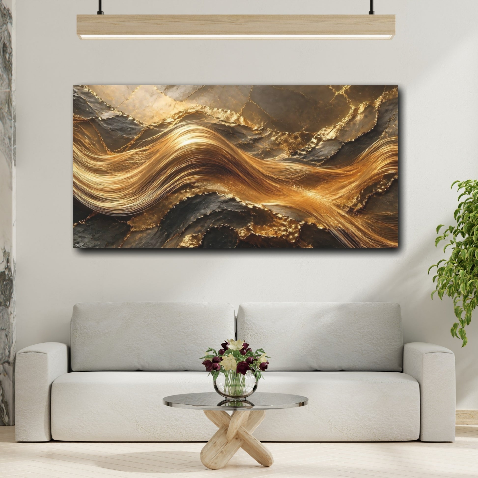 Mockup 4. Abstract Gold Texture Gold And Black shown as stretched canvas wall art