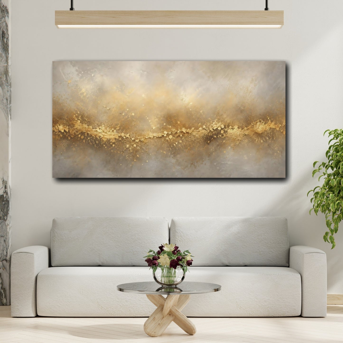 Mockup 3. Abstract Gold Texture Gold And Grey shown as stretched canvas wall art