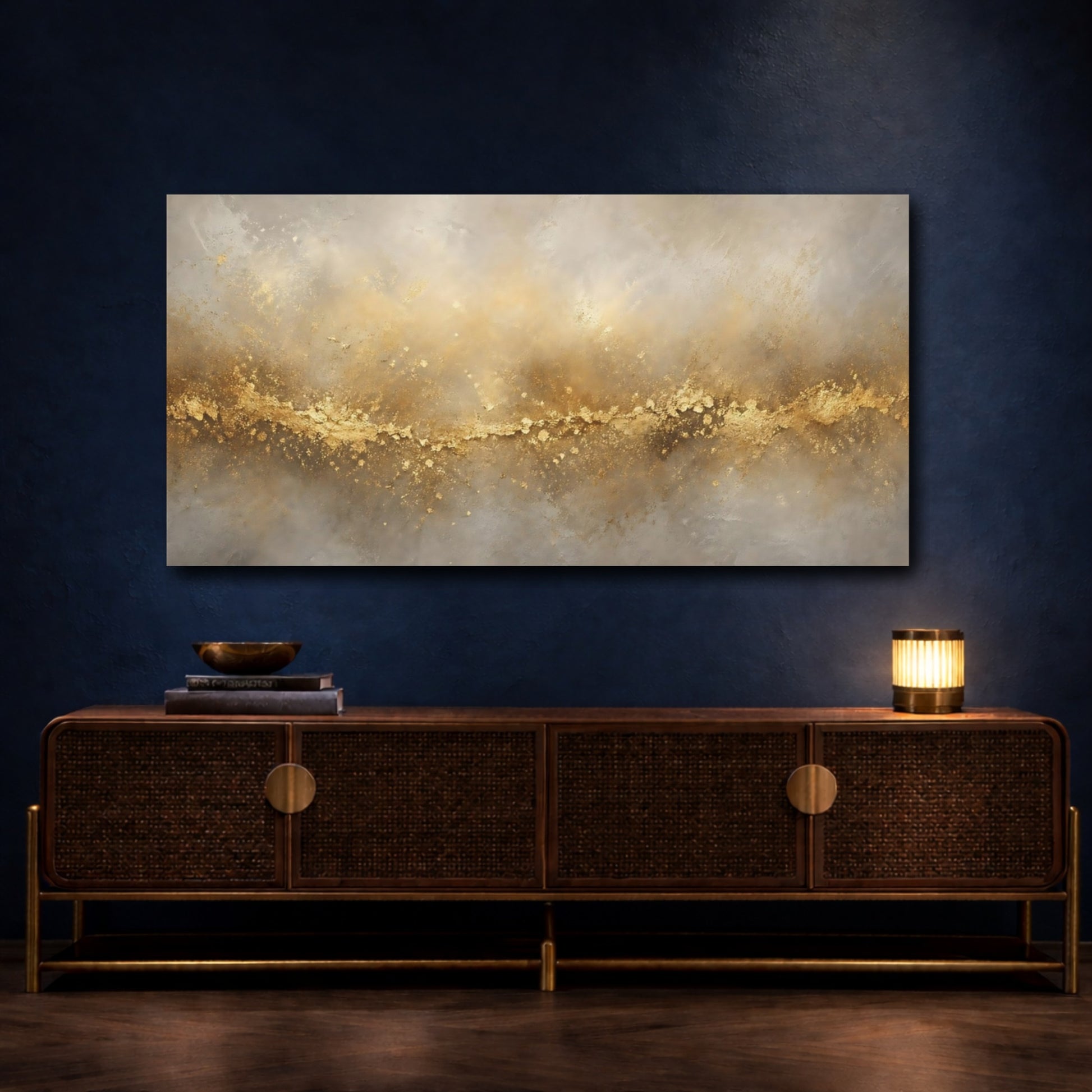 Mockup 4. Abstract Gold Texture Gold And Grey shown as stretched canvas wall art