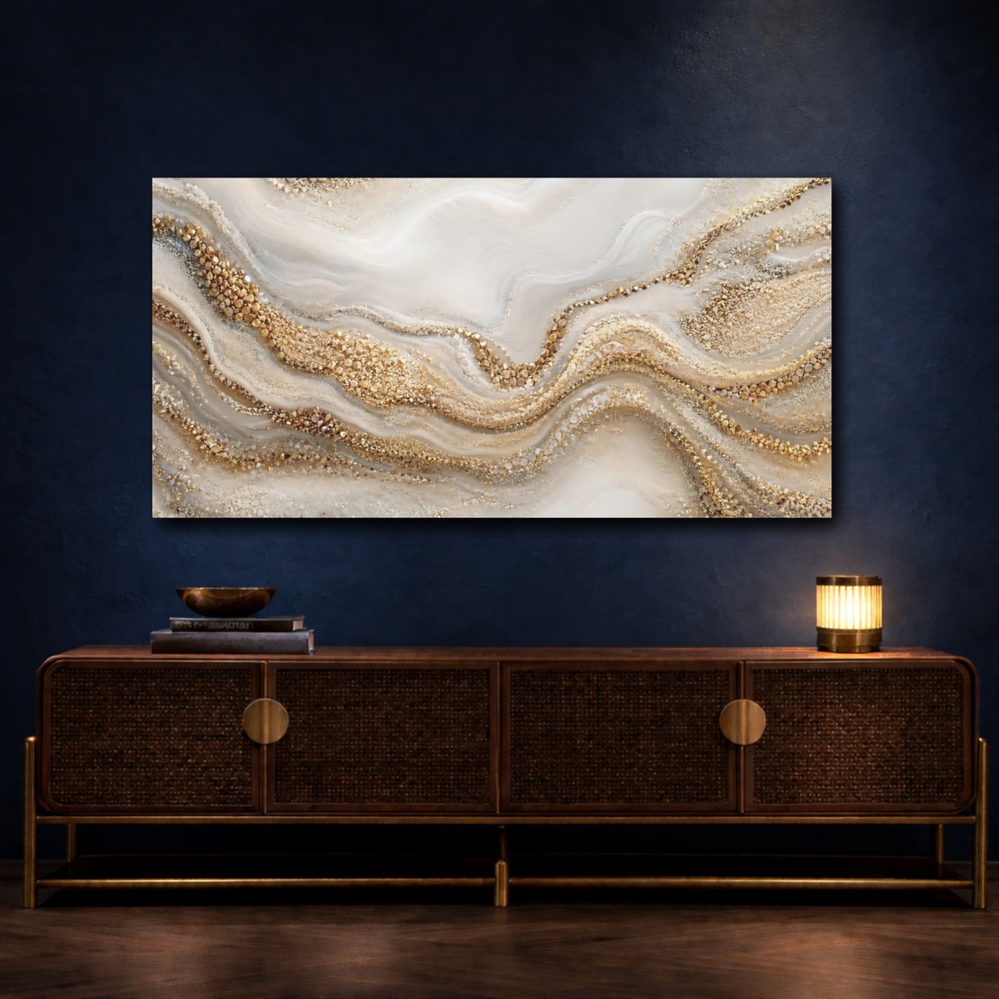 Mockup 4. Abstract Gold Texture Gold And White shown as stretched canvas wall art