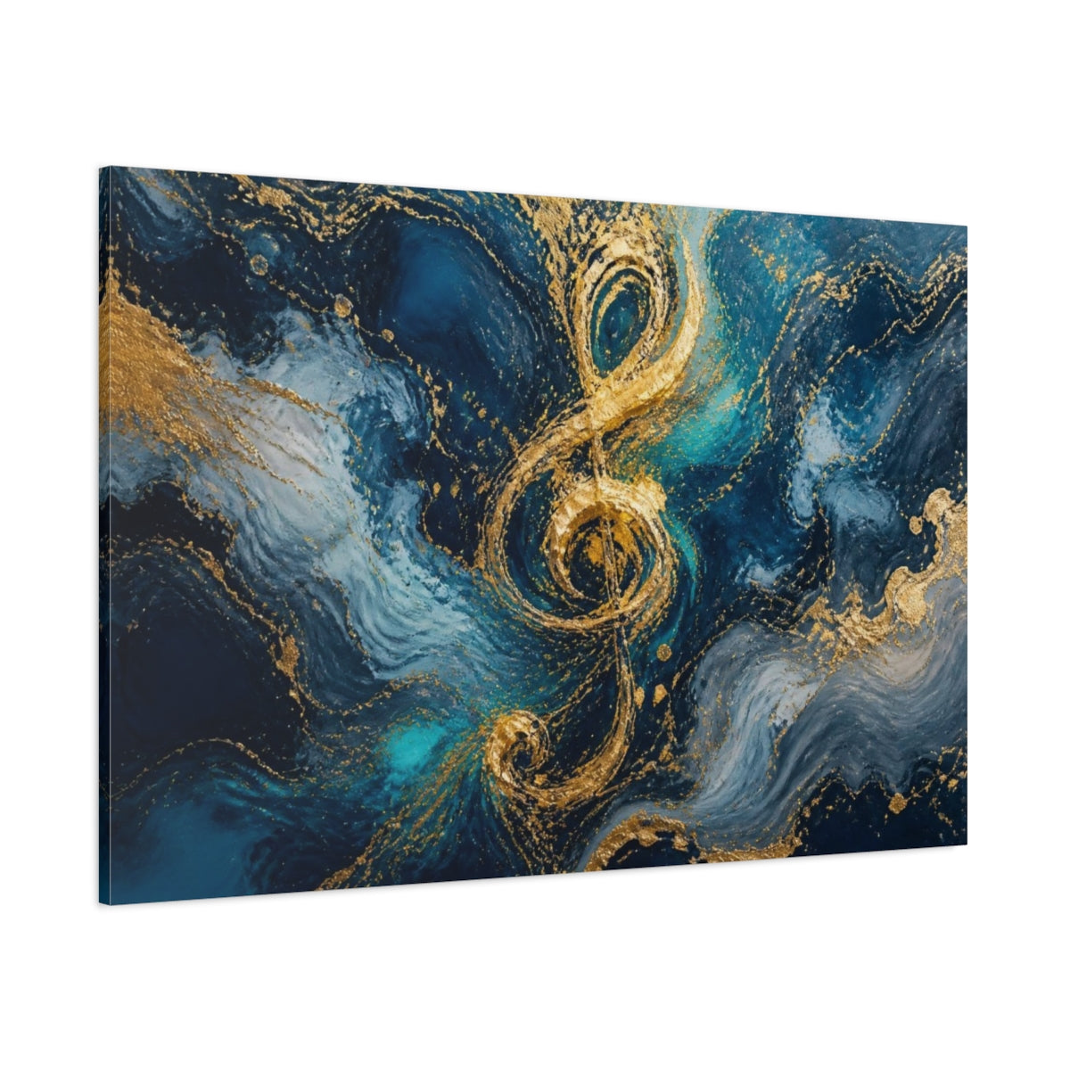 Side Mockup 1. Abstract Gold Treble Clef shown as canvas print