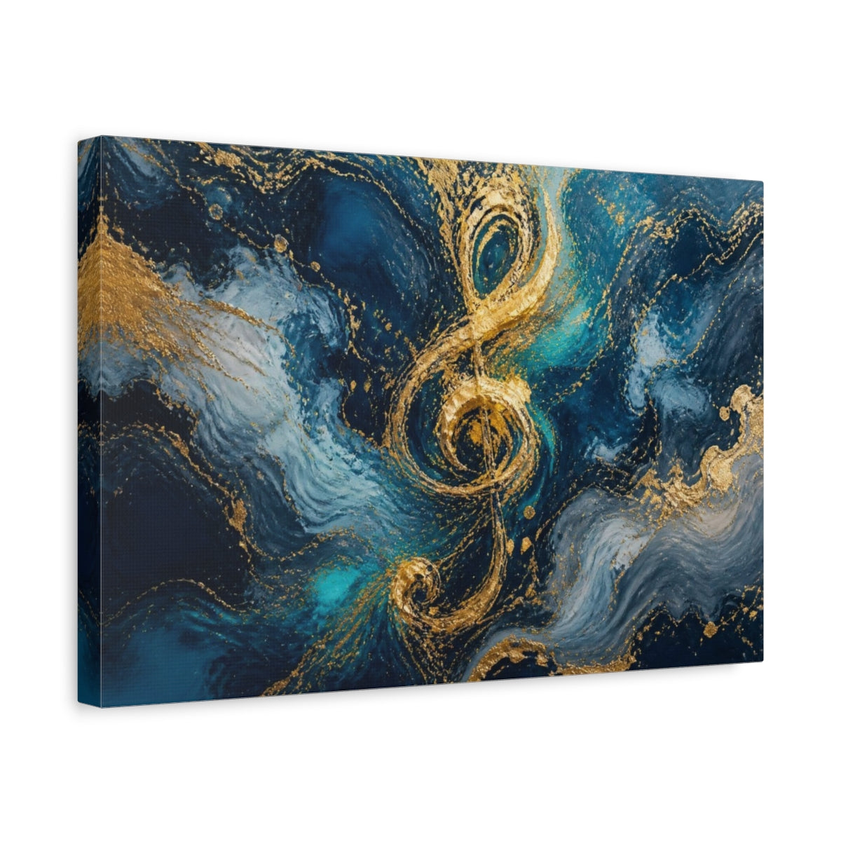 Side Mockup 4. Abstract Gold Treble Clef shown as canvas print