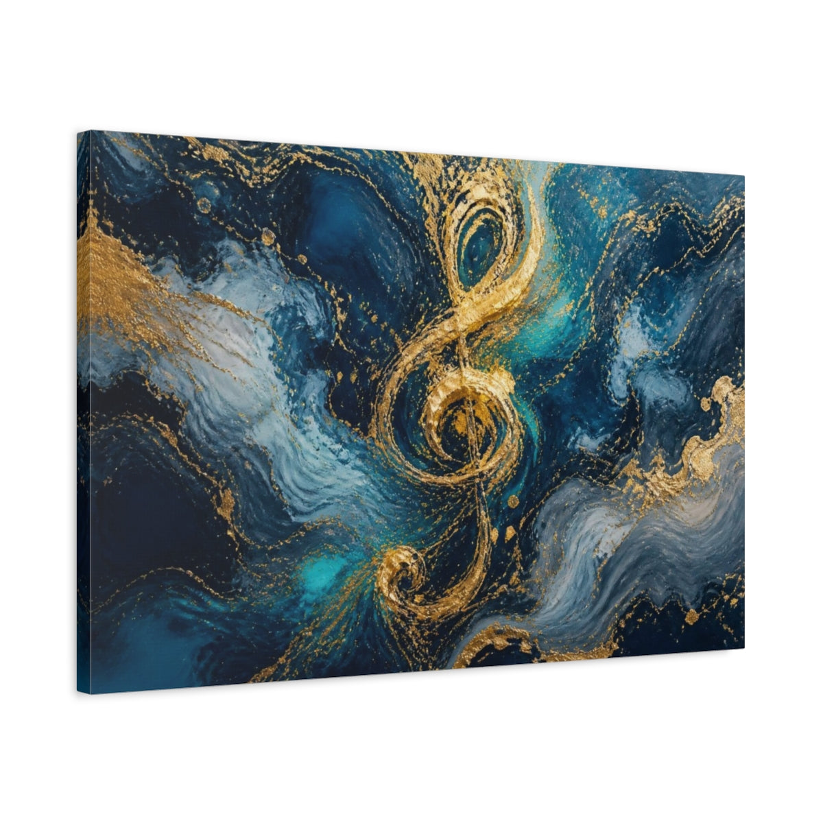 Side Mockup 2. Abstract Gold Treble Clef shown as canvas print