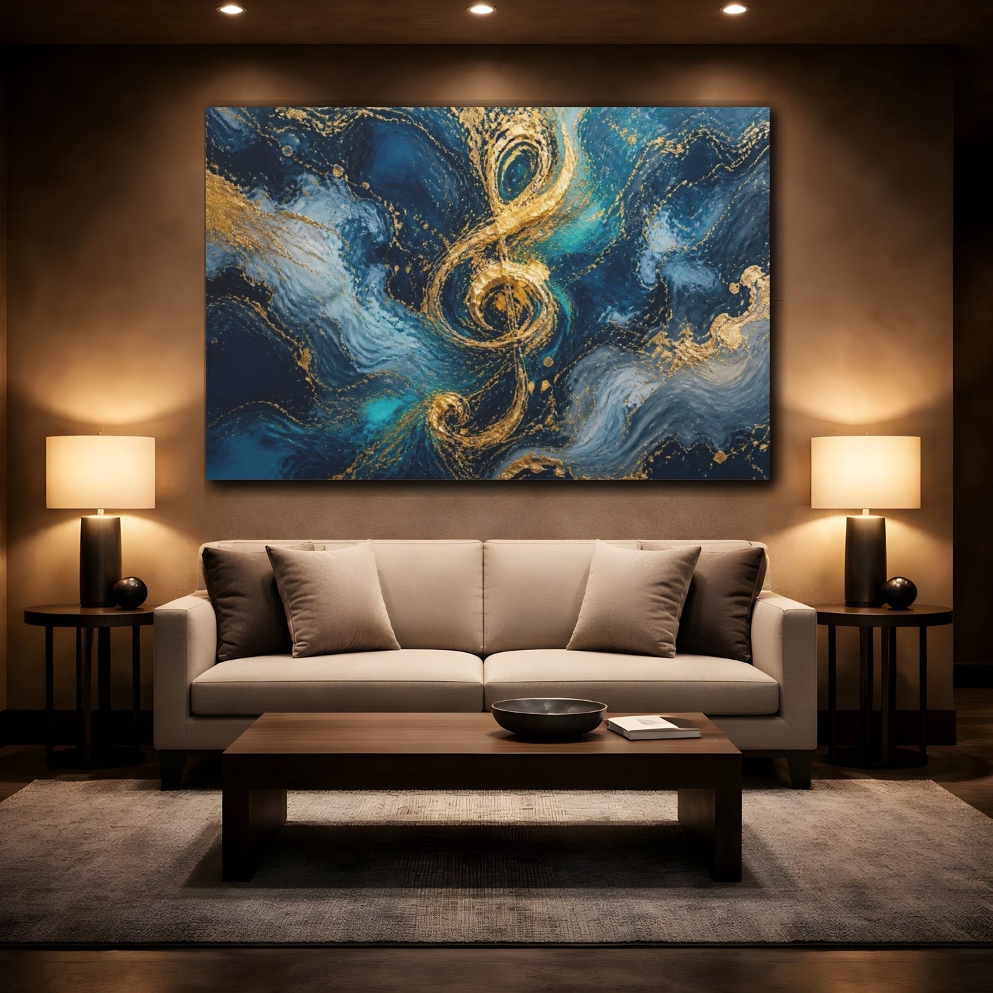 Mockup 2. Abstract Gold Treble Clef shown as canvas print