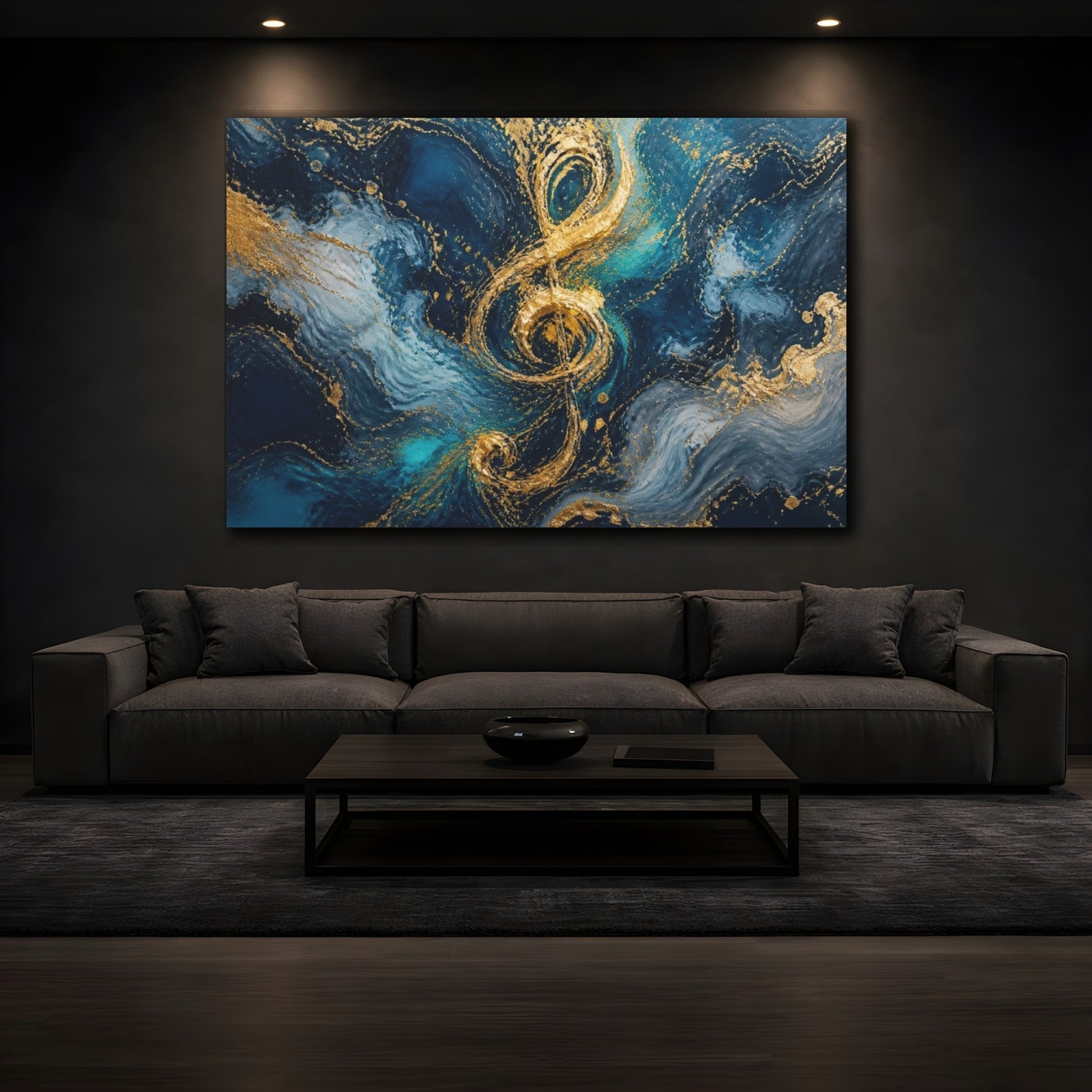 Mockup 3. Abstract Gold Treble Clef shown as canvas print