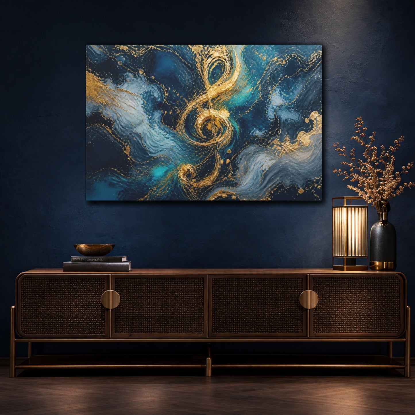 Mockup 4. Abstract Gold Treble Clef shown as canvas print