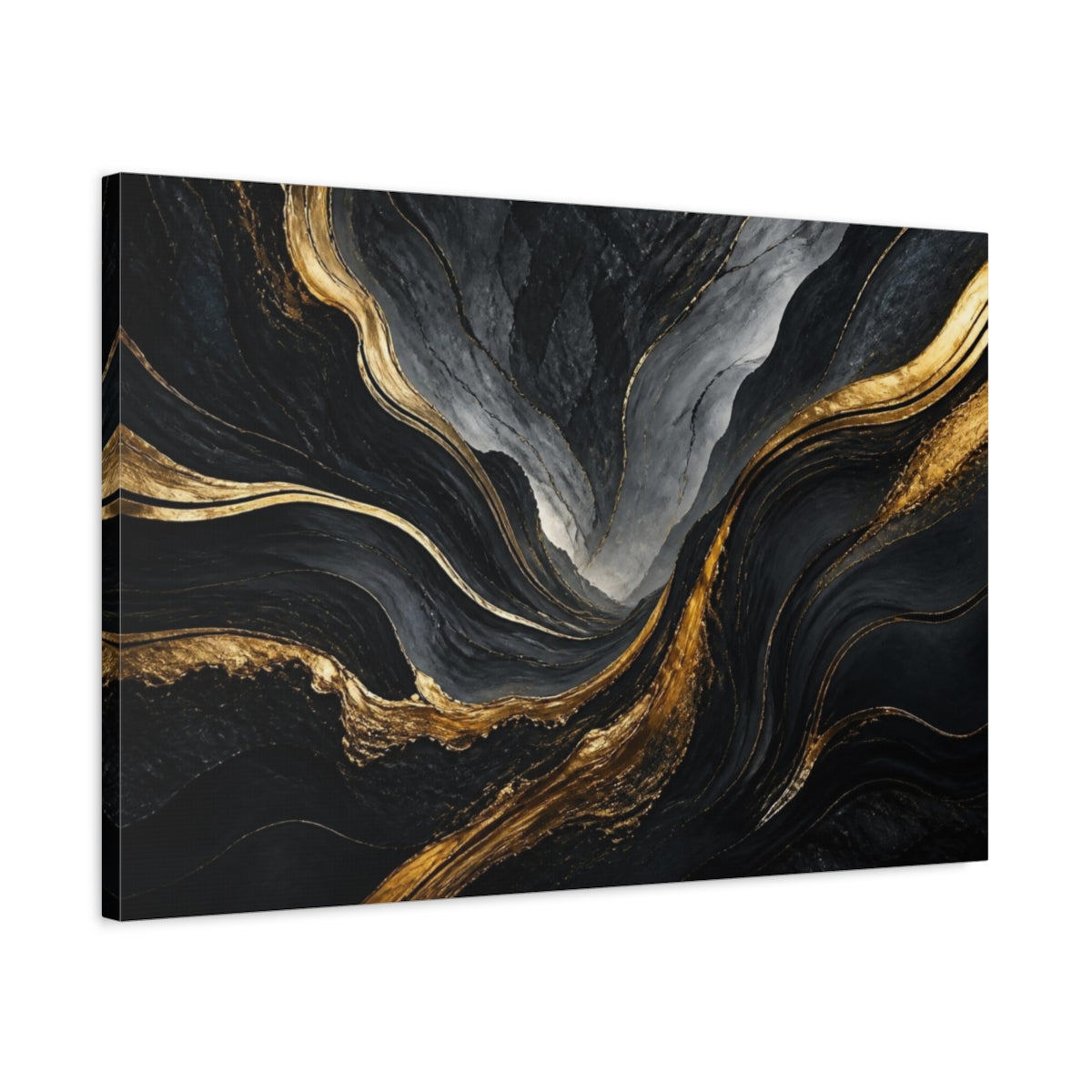 Side Mockup 2. Abstract Gold Vein Valley shown as canvas print