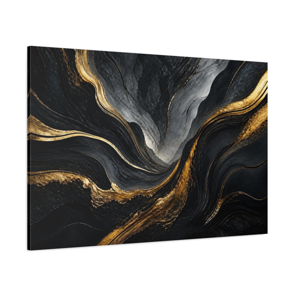 Side Mockup 1. Abstract Gold Vein Valley shown as canvas print