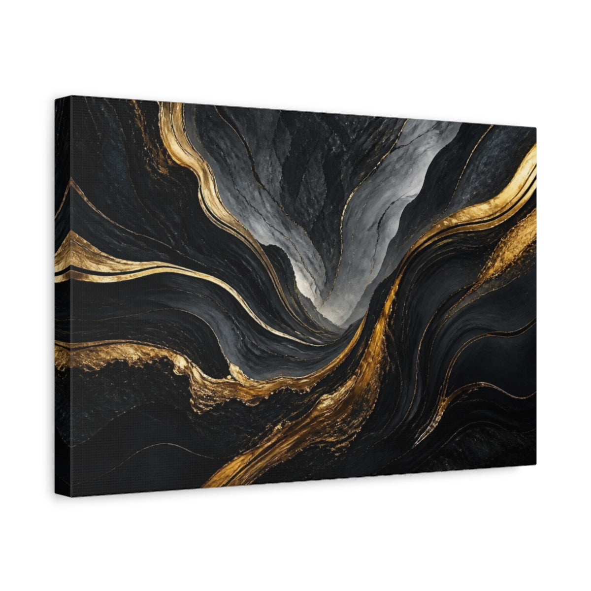 Side Mockup 4. Abstract Gold Vein Valley shown as canvas print
