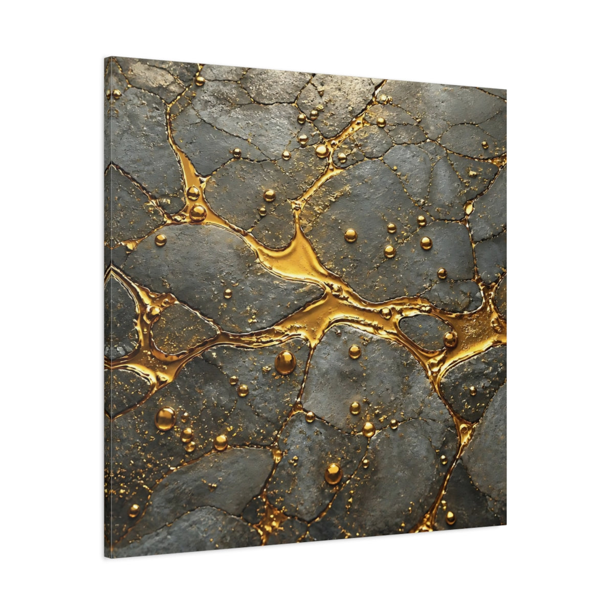 Side Mockup 1. Abstract Gold Veins Gold And Gray shown as stretched canvas wall art
