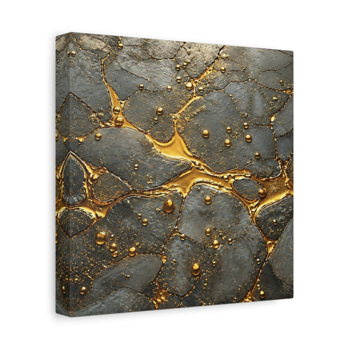 Side Mockup 9. Abstract Gold Veins Gold And Gray shown as stretched canvas wall art