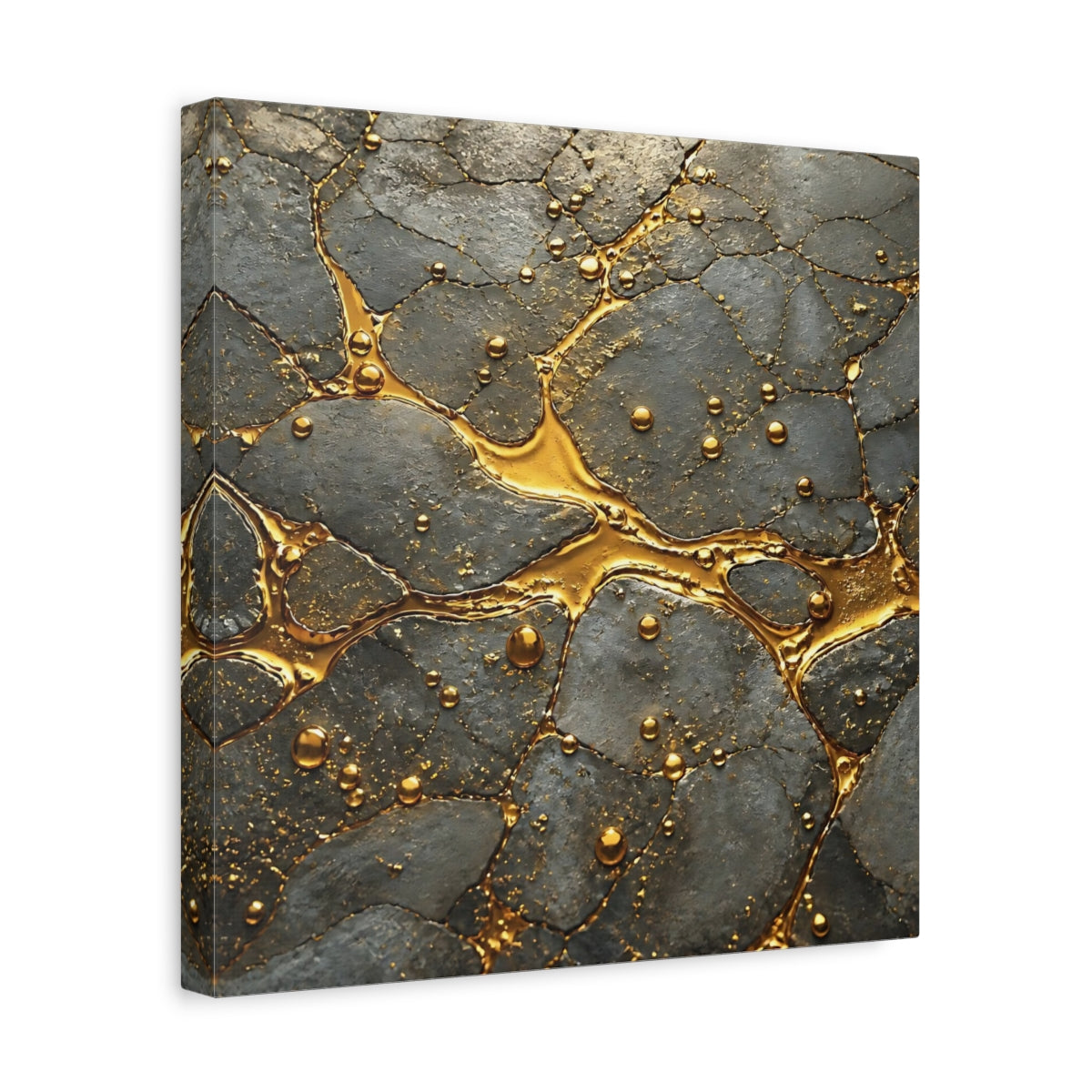 Side Mockup 7. Abstract Gold Veins Gold And Gray shown as stretched canvas wall art