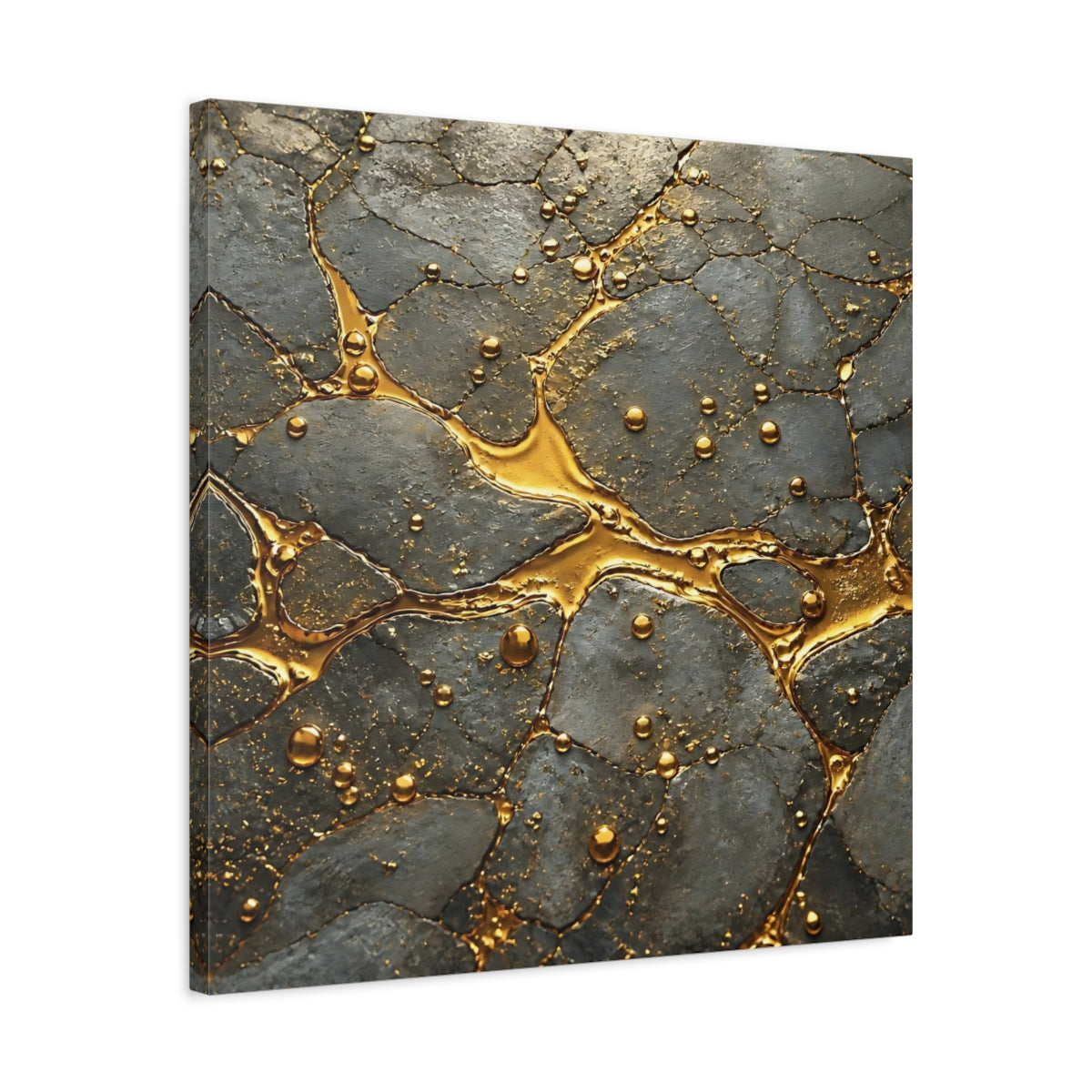 Side Mockup 4. Abstract Gold Veins Gold And Gray shown as stretched canvas wall art