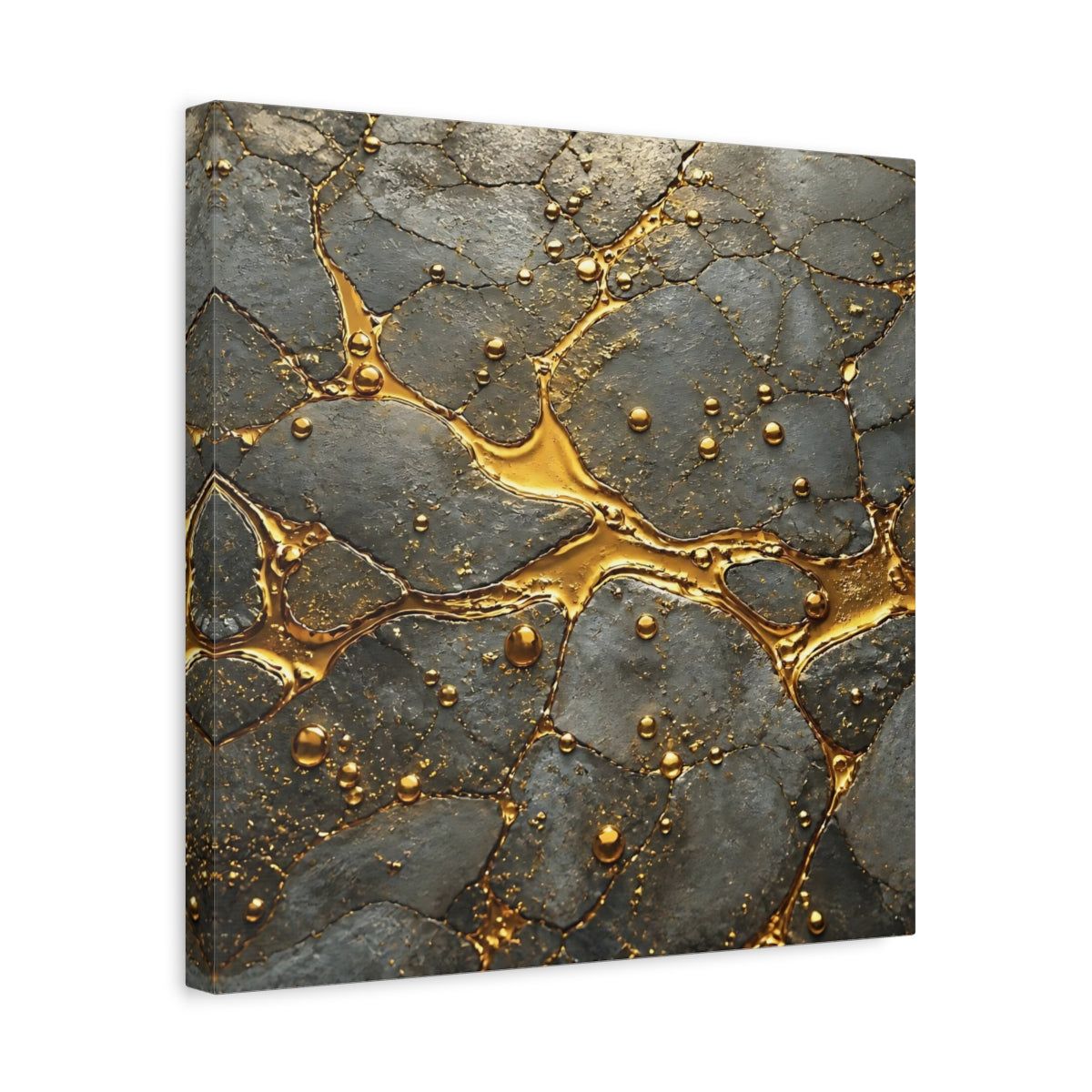 Side Mockup 6. Abstract Gold Veins Gold And Gray shown as stretched canvas wall art