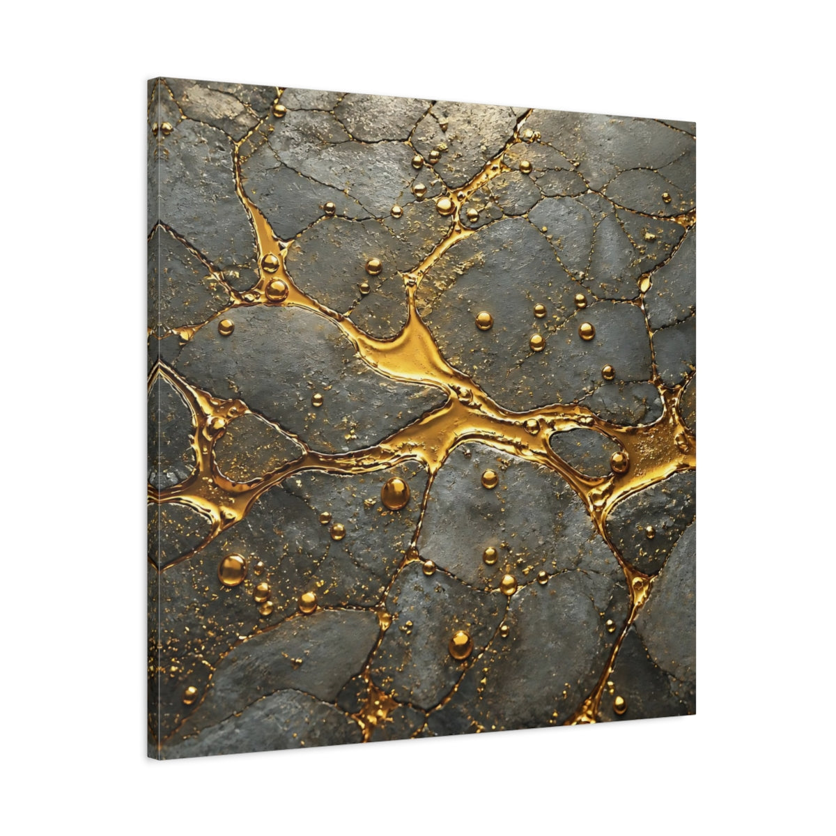 Side Mockup 3. Abstract Gold Veins Gold And Gray shown as stretched canvas wall art