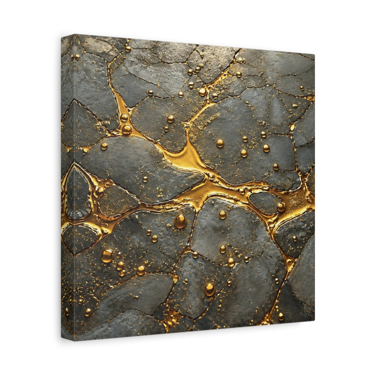 Side Mockup 8. Abstract Gold Veins Gold And Gray shown as stretched canvas wall art