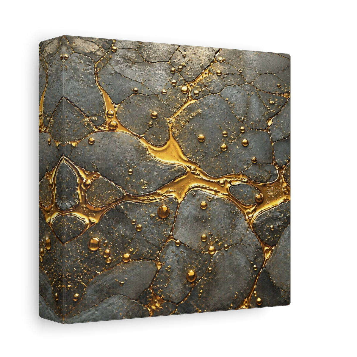 Side Mockup 2. Abstract Gold Veins Gold And Gray shown as stretched canvas wall art