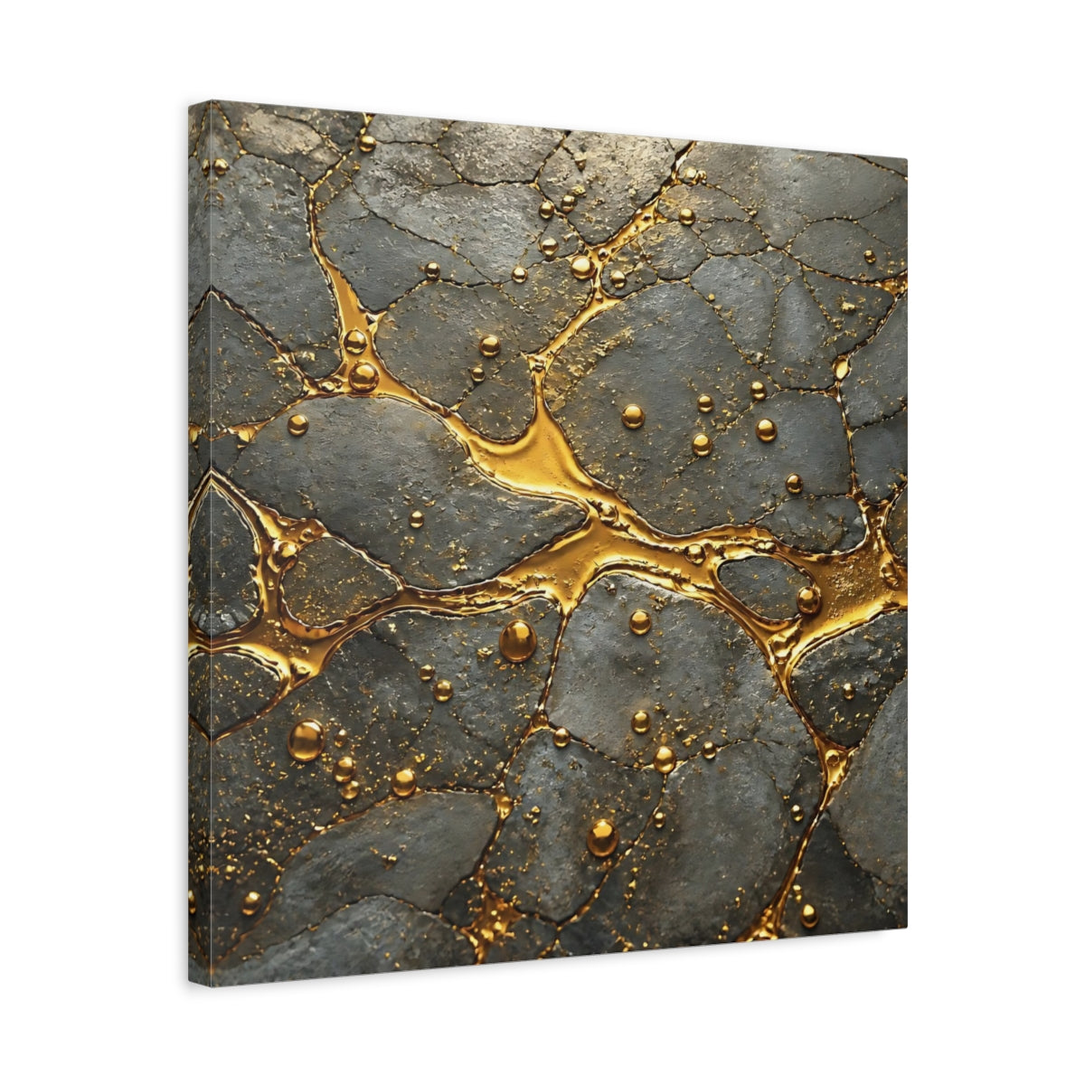 Side Mockup 5. Abstract Gold Veins Gold And Gray shown as stretched canvas wall art