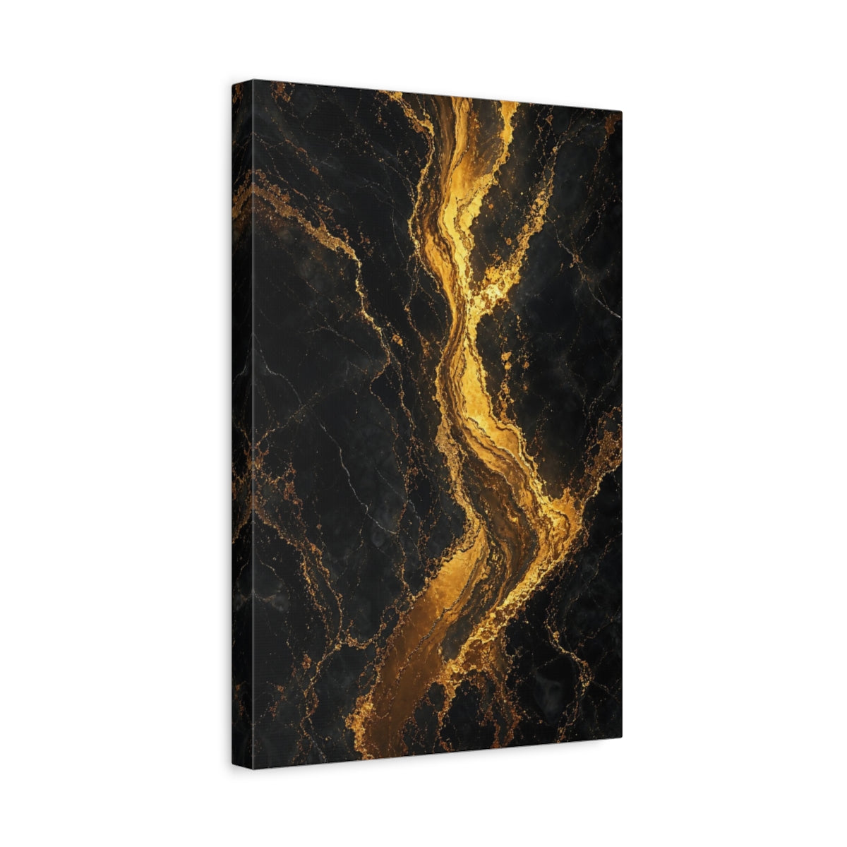 Side Mockup 4. Abstract Gold Veins Black And Gold shown as stretched canvas wall art
