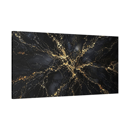 Main Mockup. Abstract Gold Veins Black And Gold shown as stretched canvas wall art