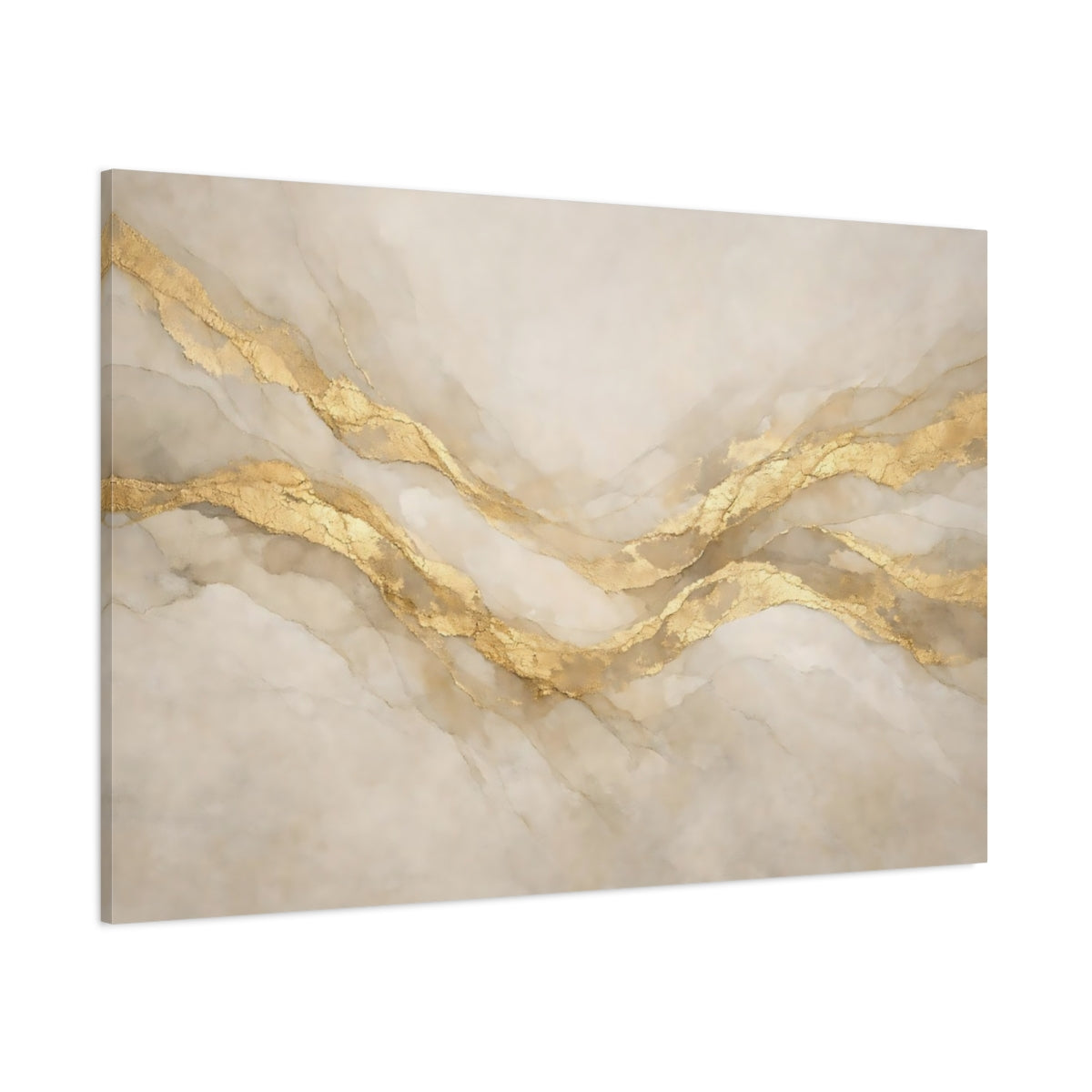 Main Mockup. Abstract Gold Veins Gold And Beige Abstract shown as stretched canvas wall art